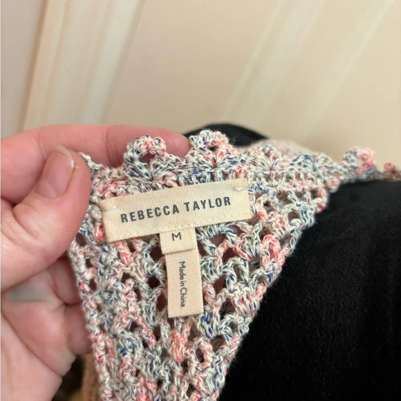 REBECCA TAYLOR mesh neck colorful Sweater Tank Top Size Medium very pretty - Picture 7 of 13